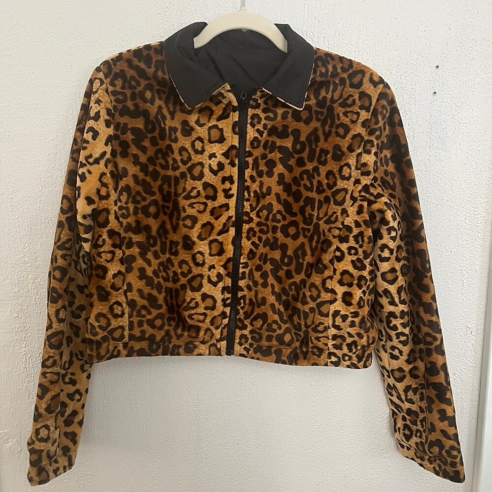 Rainforest Cafe Leopard Print Reversible Jacket | Faux Fur & Nylon | 90s Y2K
